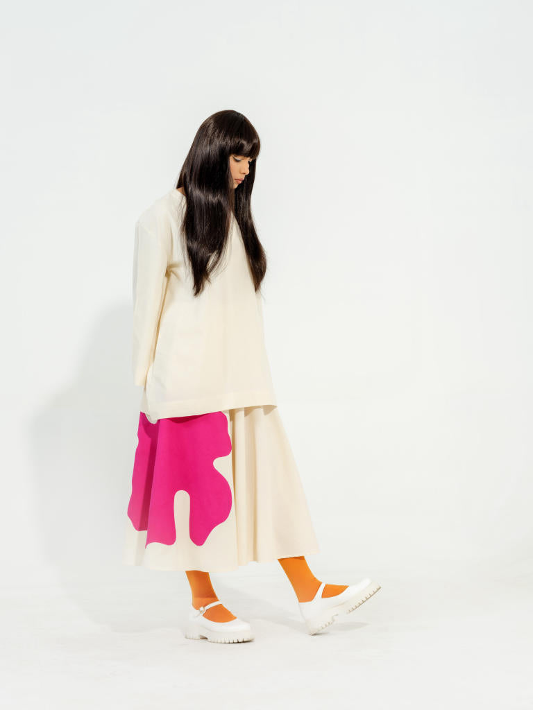 Hibiscus skirt - Natural + Pink cotton matty skirts by Stoique in natural, pink for women Worldwide