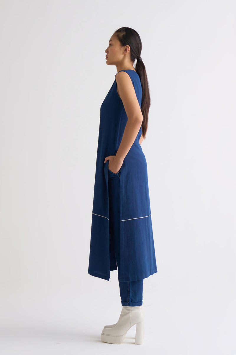 High Slit Tunic Co-ord - Navy Co-ord Set,Top & Tunics by THREE for women Worldwide