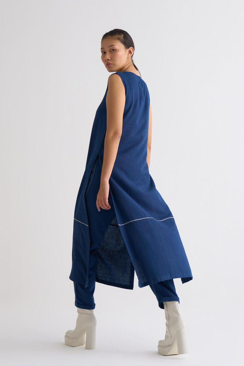 High Slit Tunic Co-ord - Navy Co-ord Set,Top & Tunics by THREE for women Worldwide