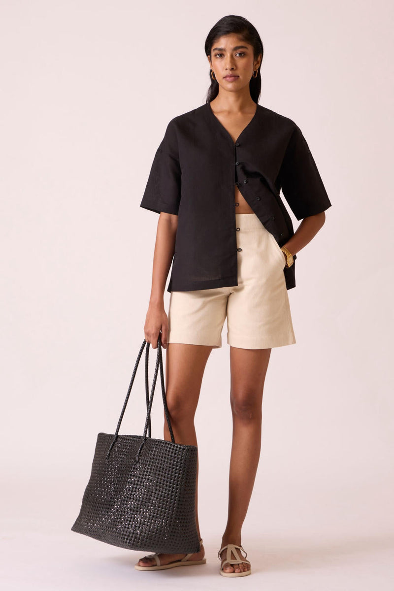 Huruka Handwoven Denim Shorts cotton by The Summer House for women Worldwide