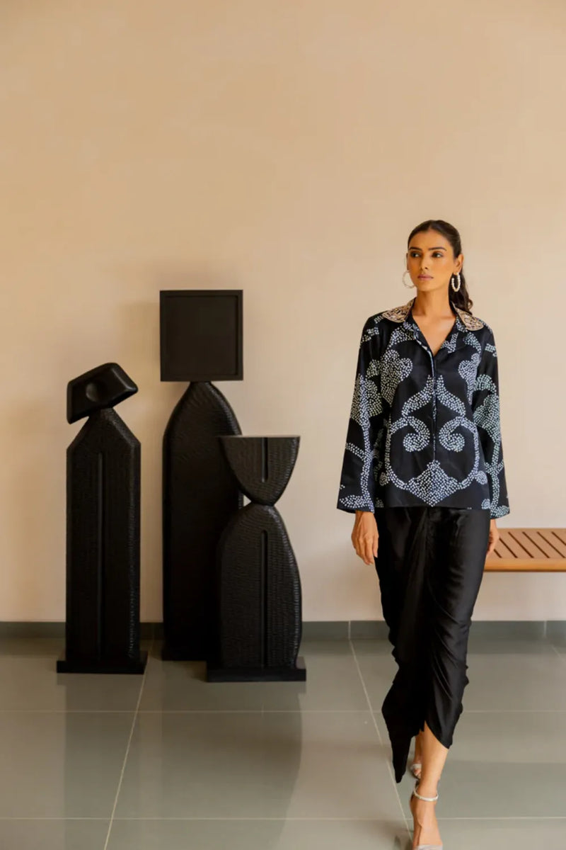 IKEBANA EMB JACKET-BLACK silk by Dyelogue in black color for women Worldwide