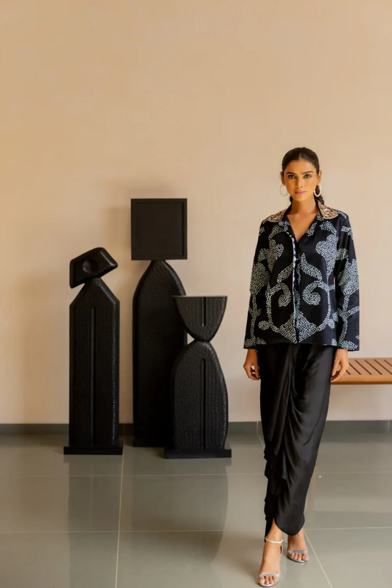 IKEBANA EMB JACKET-BLACK silk by Dyelogue in black color for women Worldwide