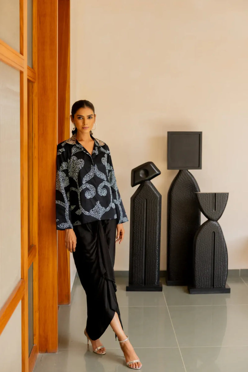 IKEBANA EMB JACKET-BLACK silk by Dyelogue in black color for women Worldwide