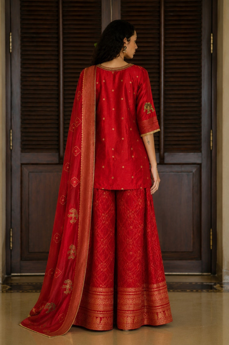 Antara Kurta Set dupion, brocade kurta/kurta set by Myoho in red for women Worldwide