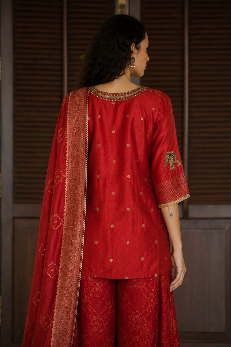 Antara Kurta Set dupion, brocade kurta/kurta set by Myoho in red for women Worldwide