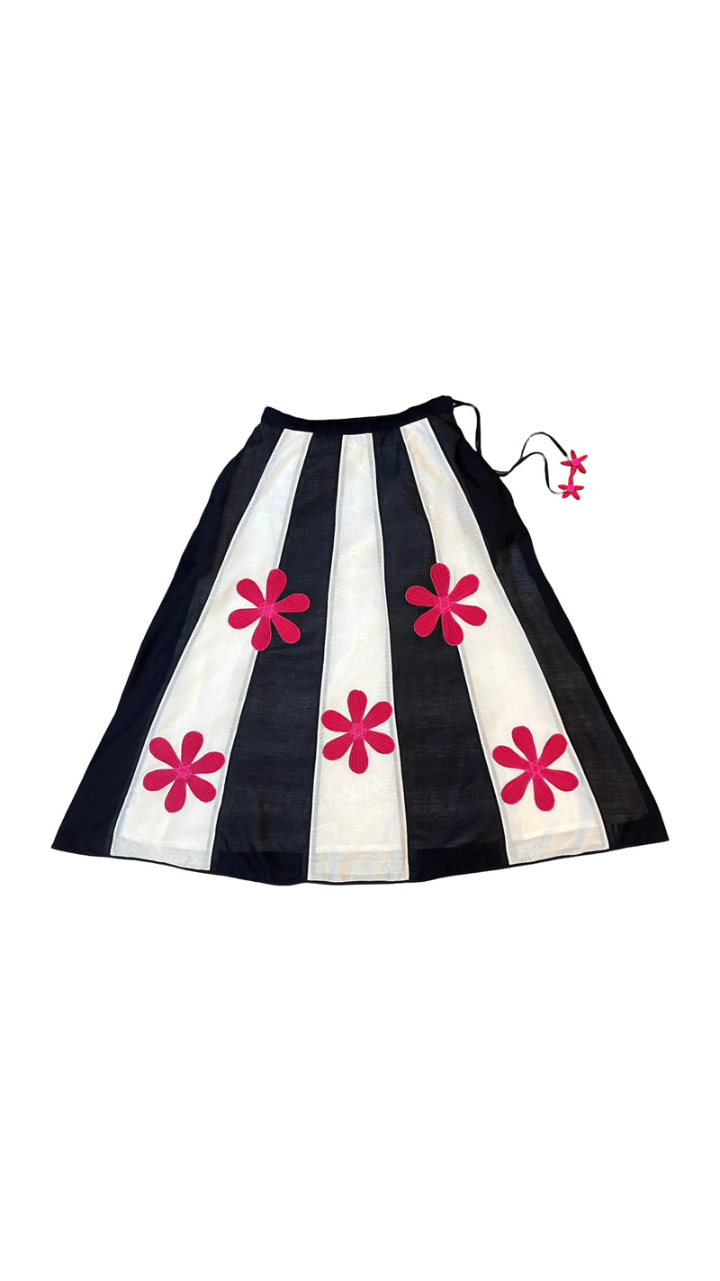 PW Florist Skirt-Black and White chanderi skirt by Ka-Sha in black for women Worldwide