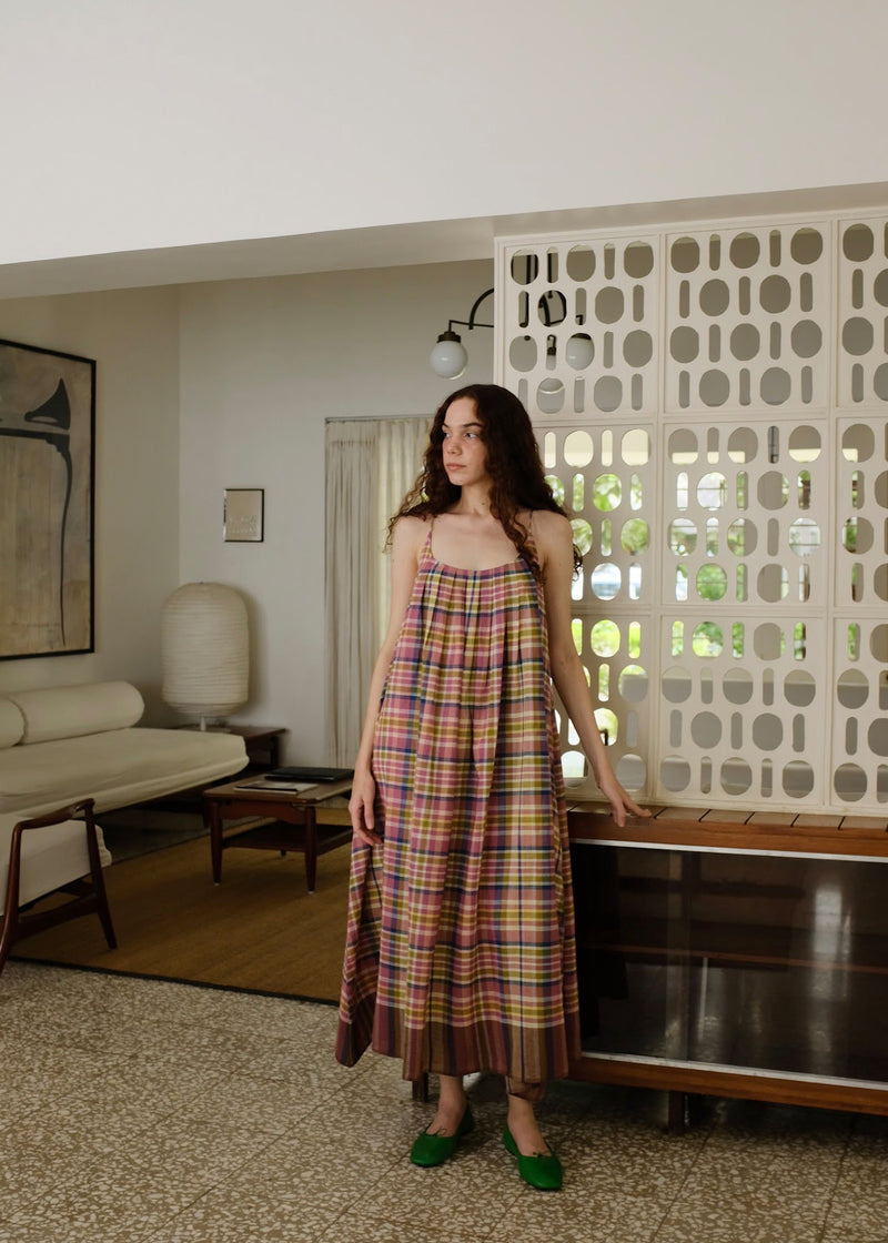 Kyra-Chatai Checks Dress handwoven cotton dress by MASON AND MILL in multi-color for women Worldwide