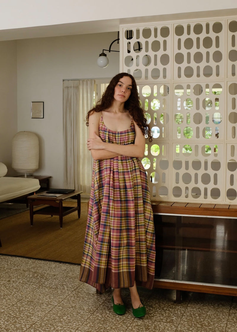 Kyra-Chatai Checks Dress handwoven cotton dress by MASON AND MILL in multi-color for women Worldwide