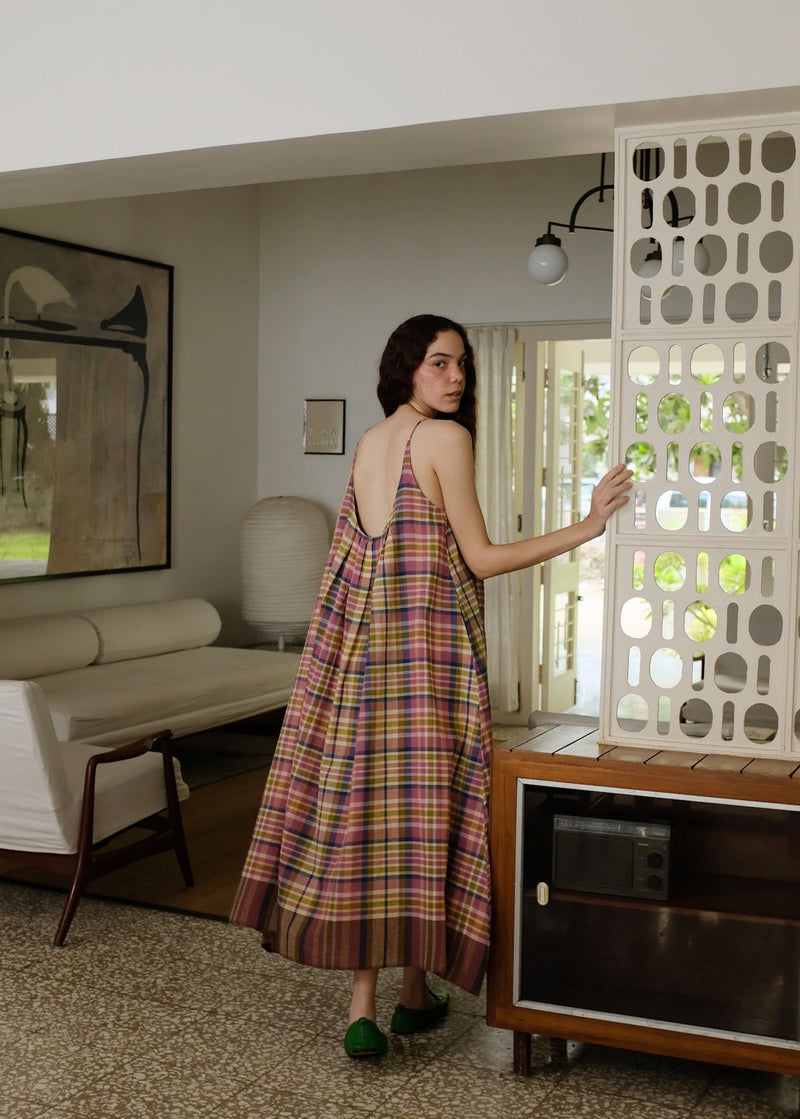 Kyra-Chatai Checks Dress handwoven cotton dress by MASON AND MILL in multi-color for women Worldwide
