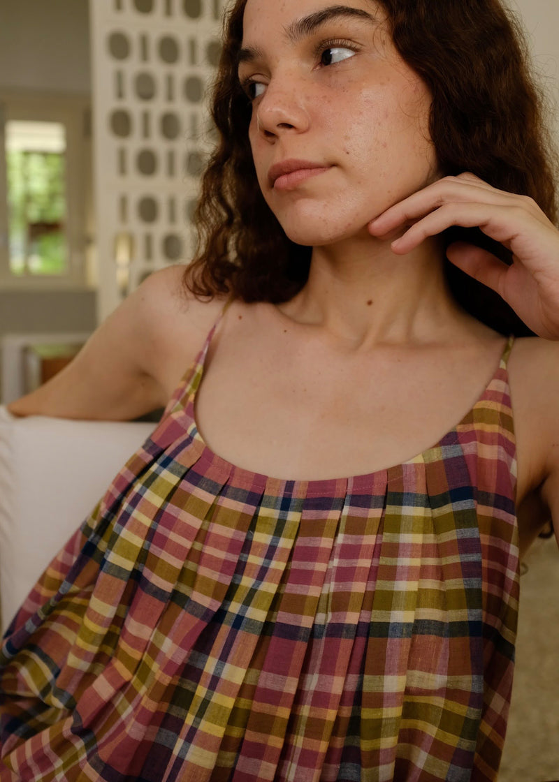 Kyra-Chatai Checks Dress handwoven cotton dress by MASON AND MILL in multi-color for women Worldwide
