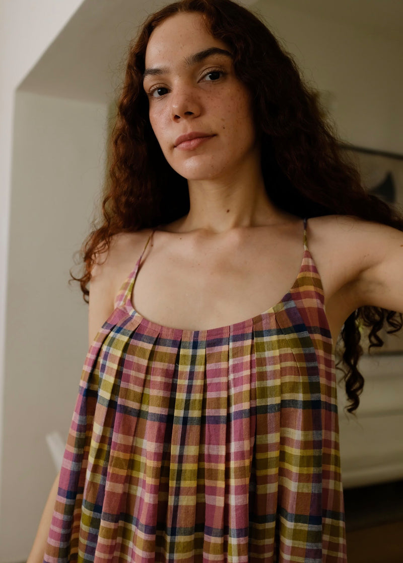 Kyra-Chatai Checks Dress handwoven cotton dress by MASON AND MILL in multi-color for women Worldwide