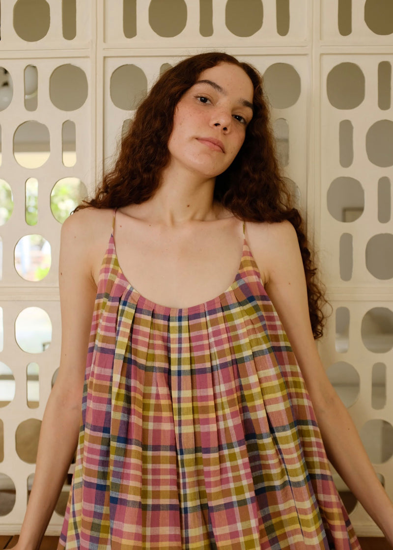 Kyra-Chatai Checks Dress handwoven cotton dress by MASON AND MILL in multi-color for women Worldwide