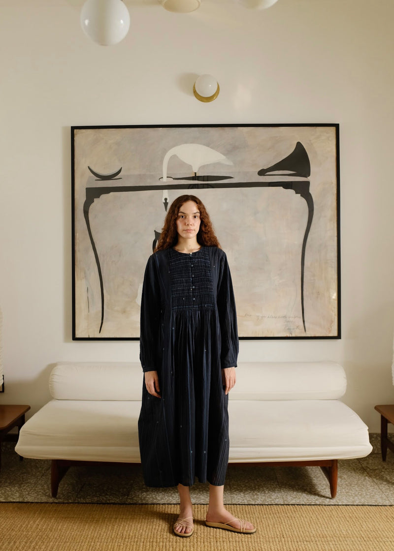 Naomi Dress cotton jamdani dress by MASON AND MILL in blue for women Worldwide