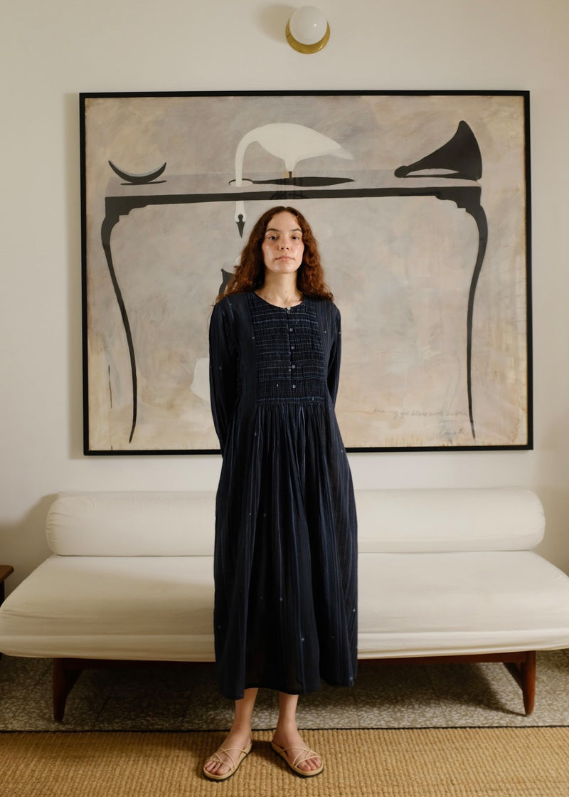 Naomi Dress cotton jamdani dress by MASON AND MILL in blue for women Worldwide
