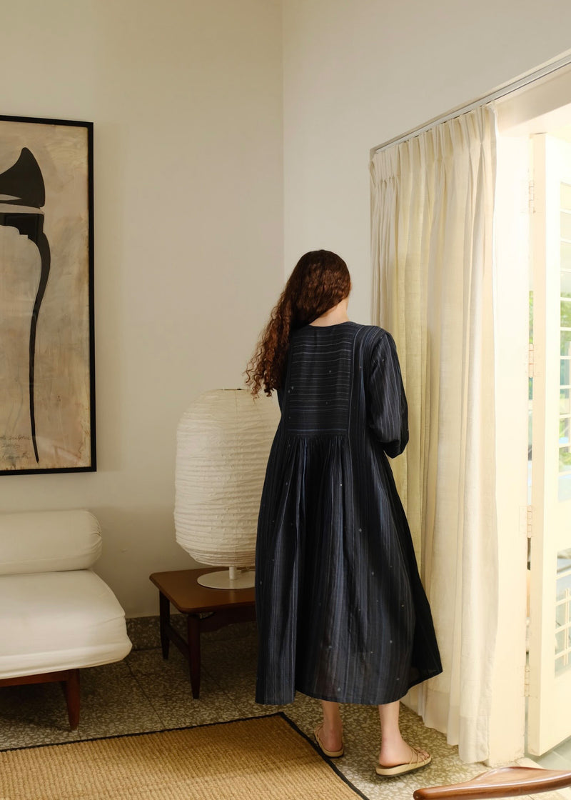 Naomi Dress cotton jamdani dress by MASON AND MILL in blue for women Worldwide