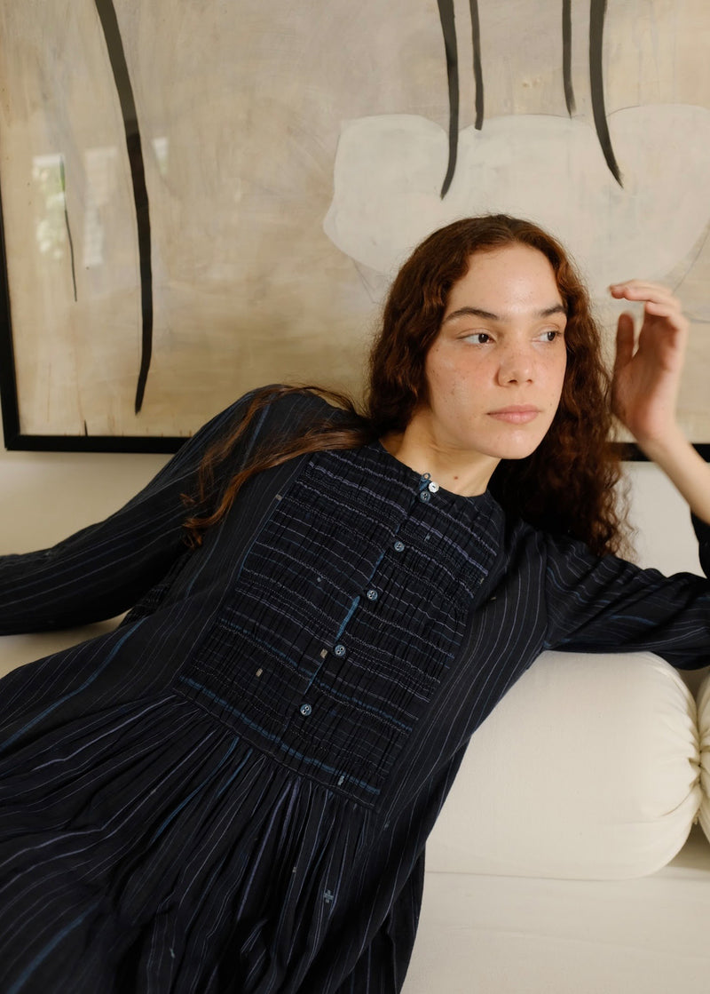 Naomi Dress cotton jamdani dress by MASON AND MILL in blue for women Worldwide