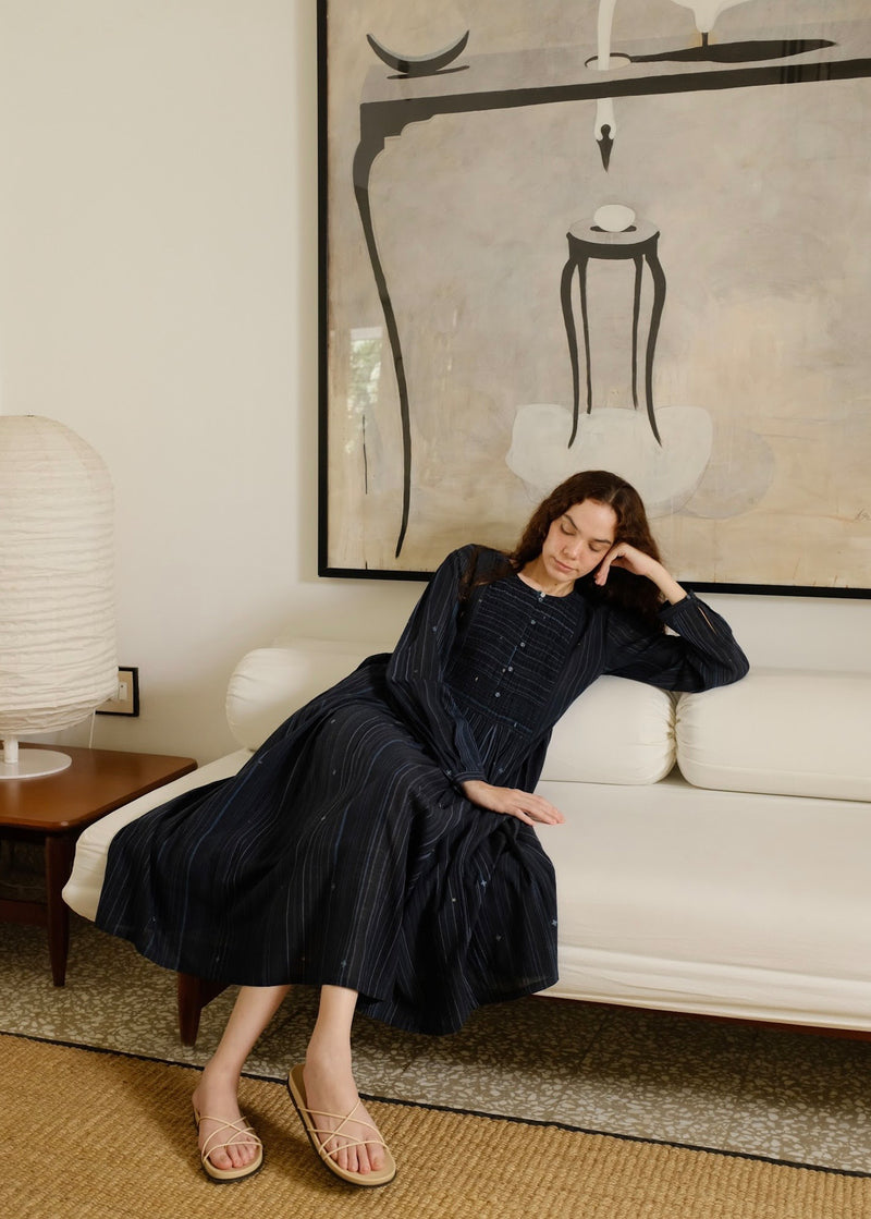 Naomi Dress cotton jamdani dress by MASON AND MILL in blue for women Worldwide