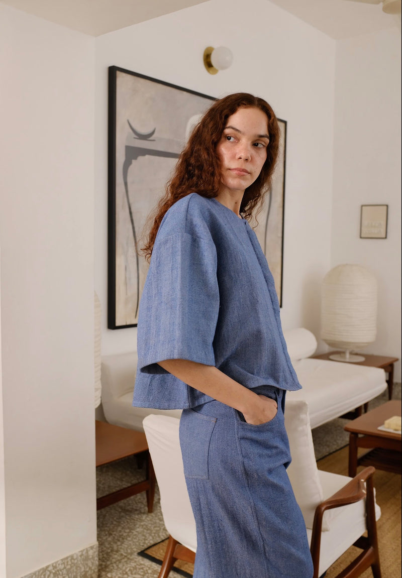 Ester Top indigenous cotton top/shirt by MASON AND MILL in blue for women Worldwide