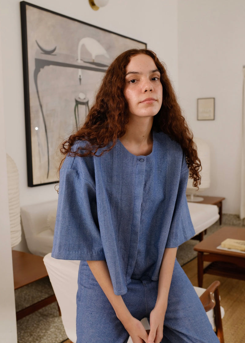 Ester Top indigenous cotton top/shirt by MASON AND MILL in blue for women Worldwide