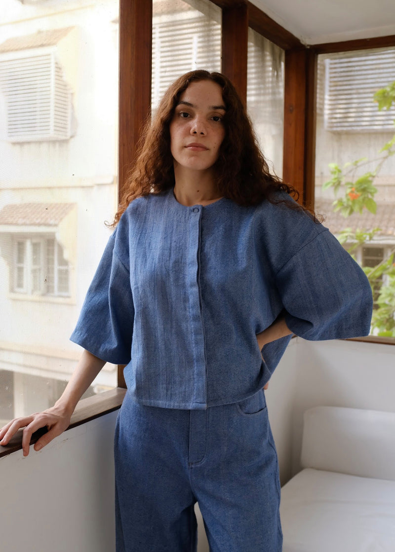 Ester Top indigenous cotton top/shirt by MASON AND MILL in blue for women Worldwide