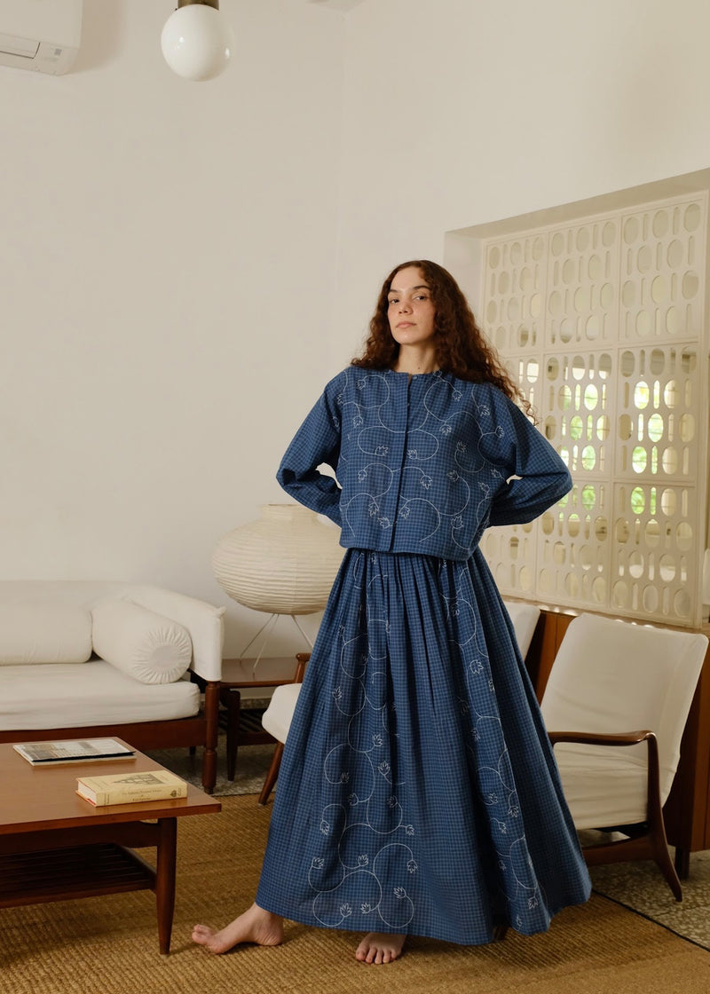 Thea Top handwoven cotton top/shirt by MASON AND MILL in navy blue for women Worldwide