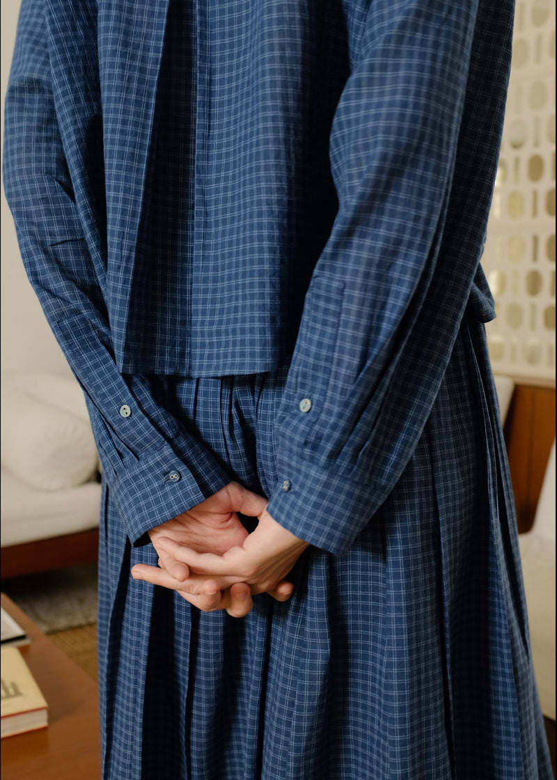 Thea Top handwoven cotton top/shirt by MASON AND MILL in navy blue for women Worldwide