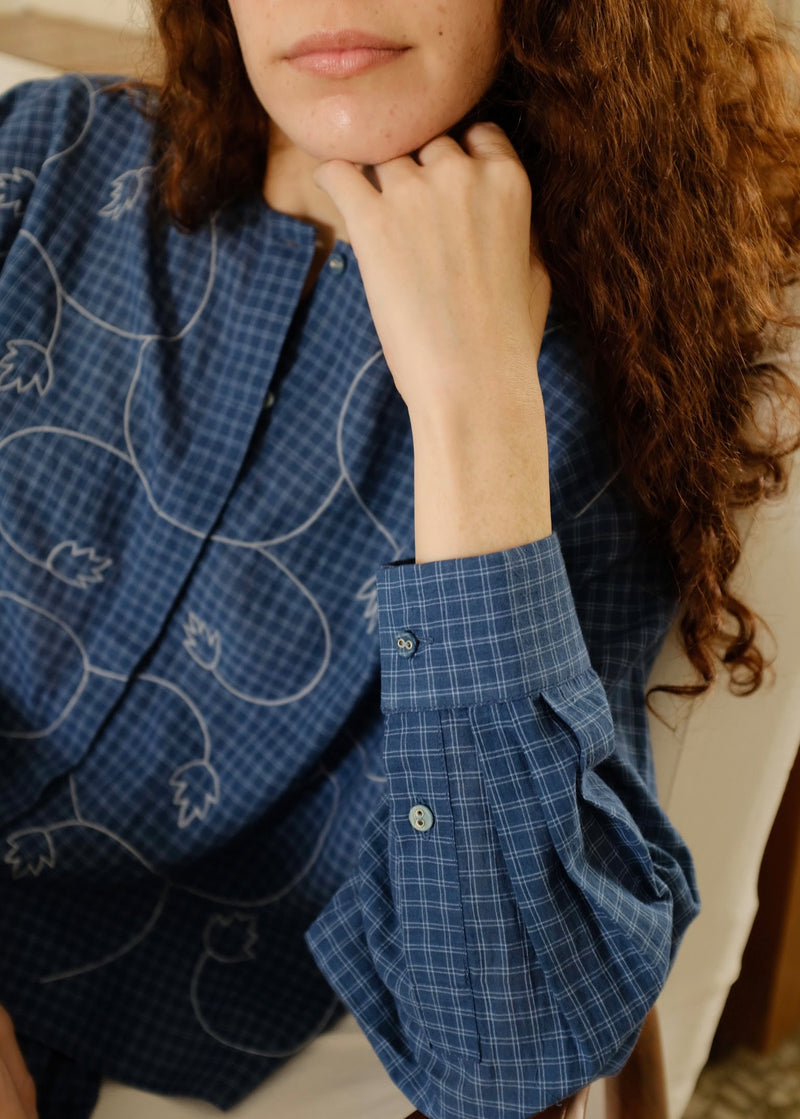 Thea Top handwoven cotton top/shirt by MASON AND MILL in navy blue for women Worldwide
