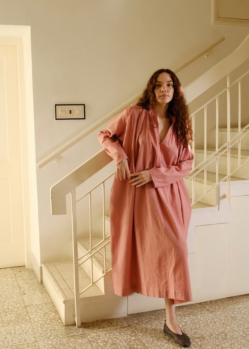 Camille-Peony Dress handwoven cotton dress by MASON AND MILL in pink for women Worldwide