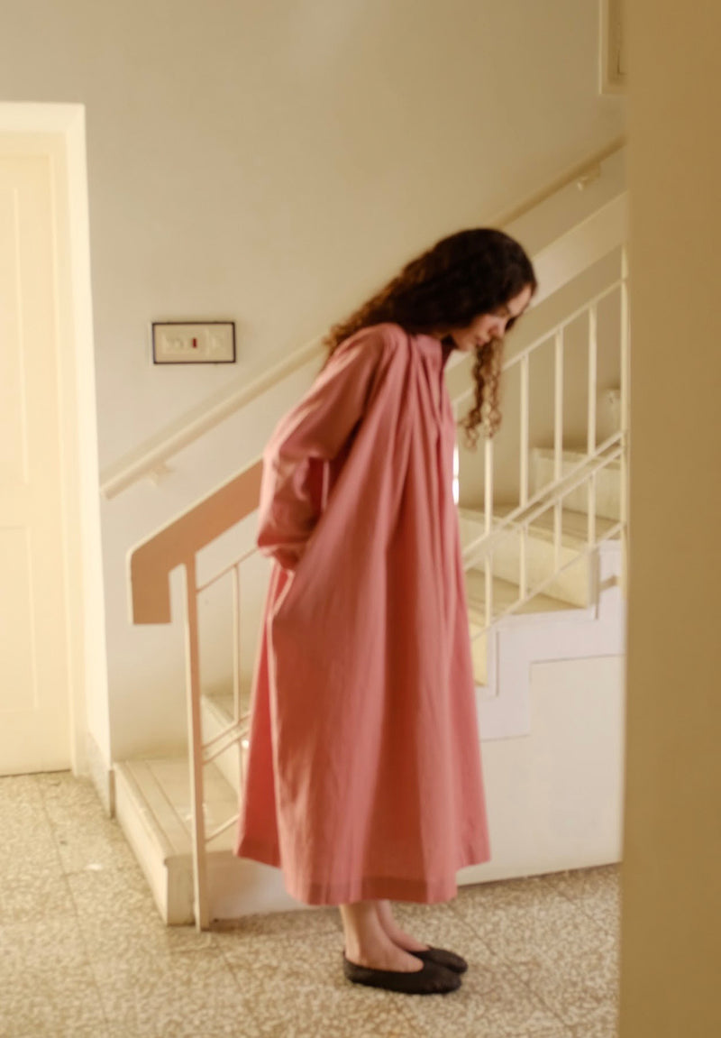 Camille-Peony Dress handwoven cotton dress by MASON AND MILL in pink for women Worldwide