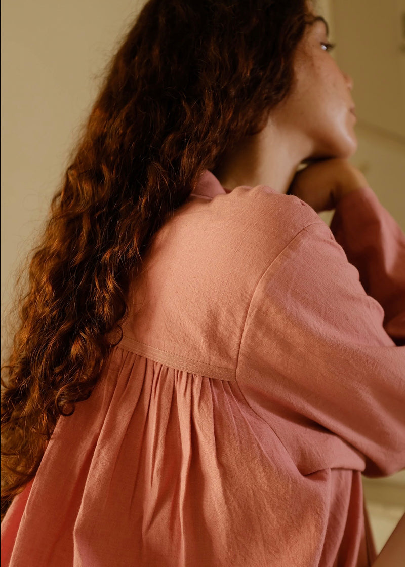 Camille-Peony Dress handwoven cotton dress by MASON AND MILL in pink for women Worldwide