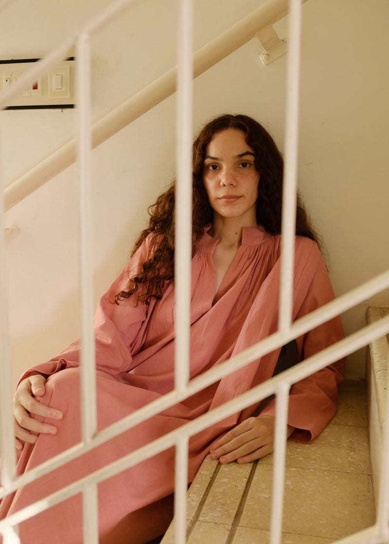 Camille-Peony Dress handwoven cotton dress by MASON AND MILL in pink for women Worldwide