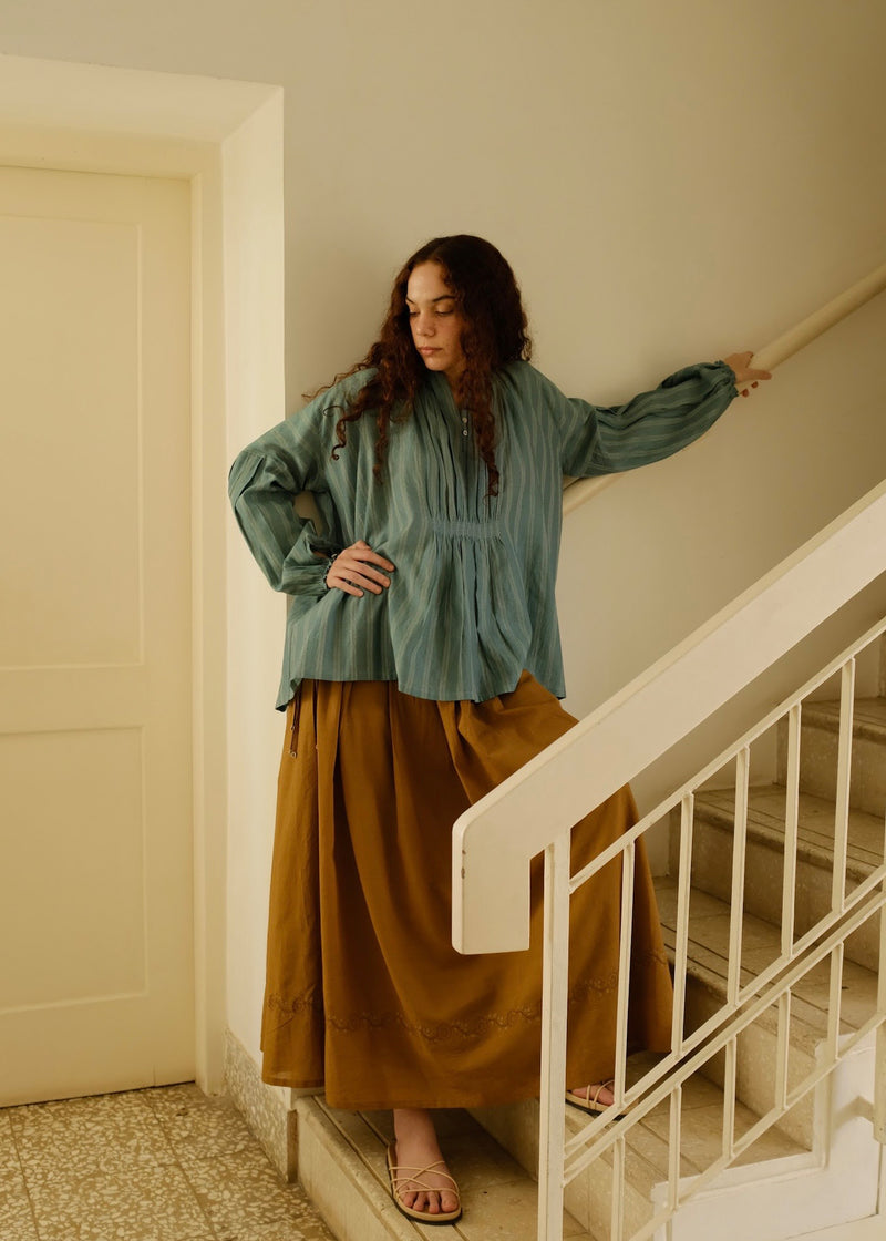 Maria Top cotton silk top/shirt by MASON AND MILL in sea green for women Worldwide