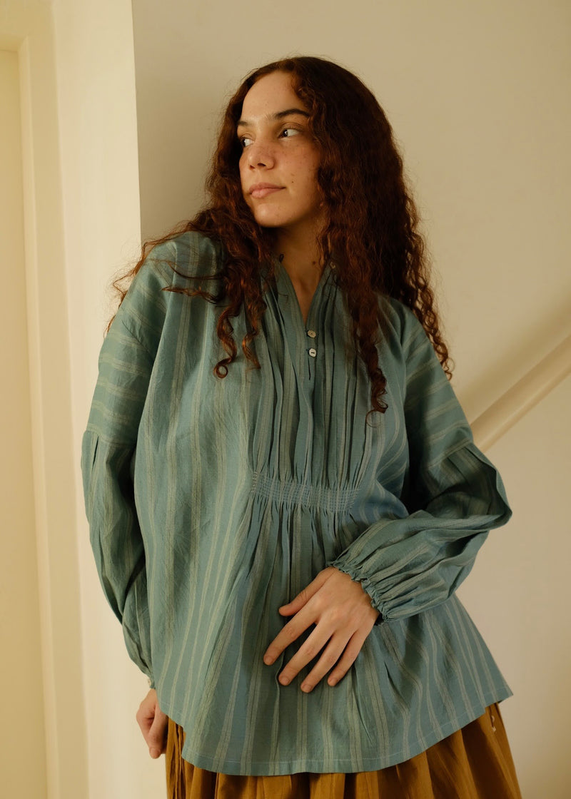 Maria Top cotton silk top/shirt by MASON AND MILL in sea green for women Worldwide