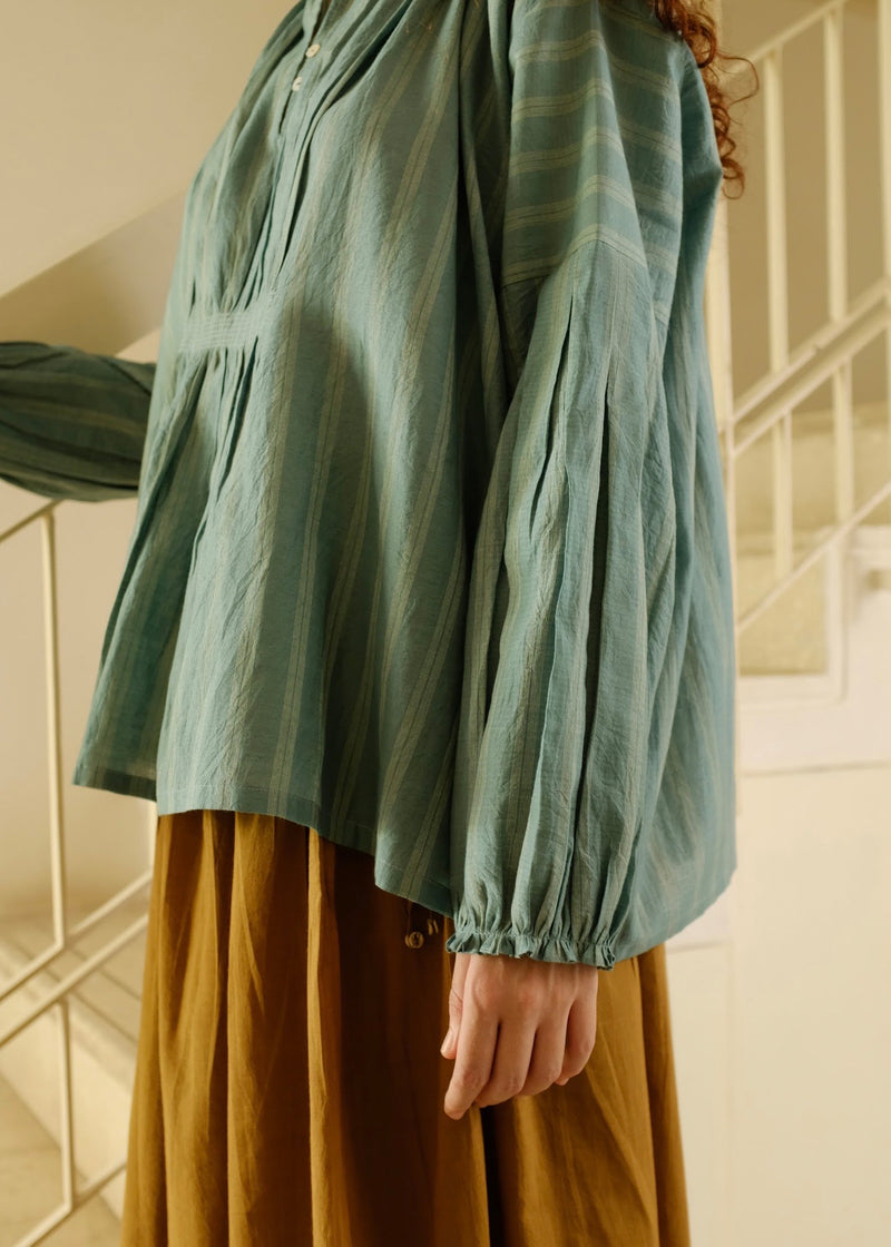 Maria Top cotton silk top/shirt by MASON AND MILL in sea green for women Worldwide