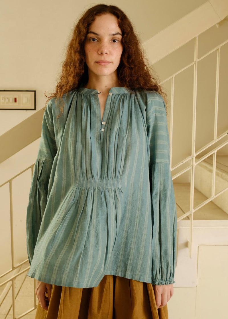 Maria Top cotton silk top/shirt by MASON AND MILL in sea green for women Worldwide
