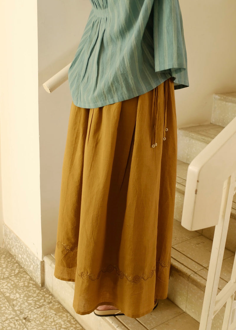 Della Skirt handwoven cotton top/shirt by MASON AND MILL in mustard yellow for women Worldwide