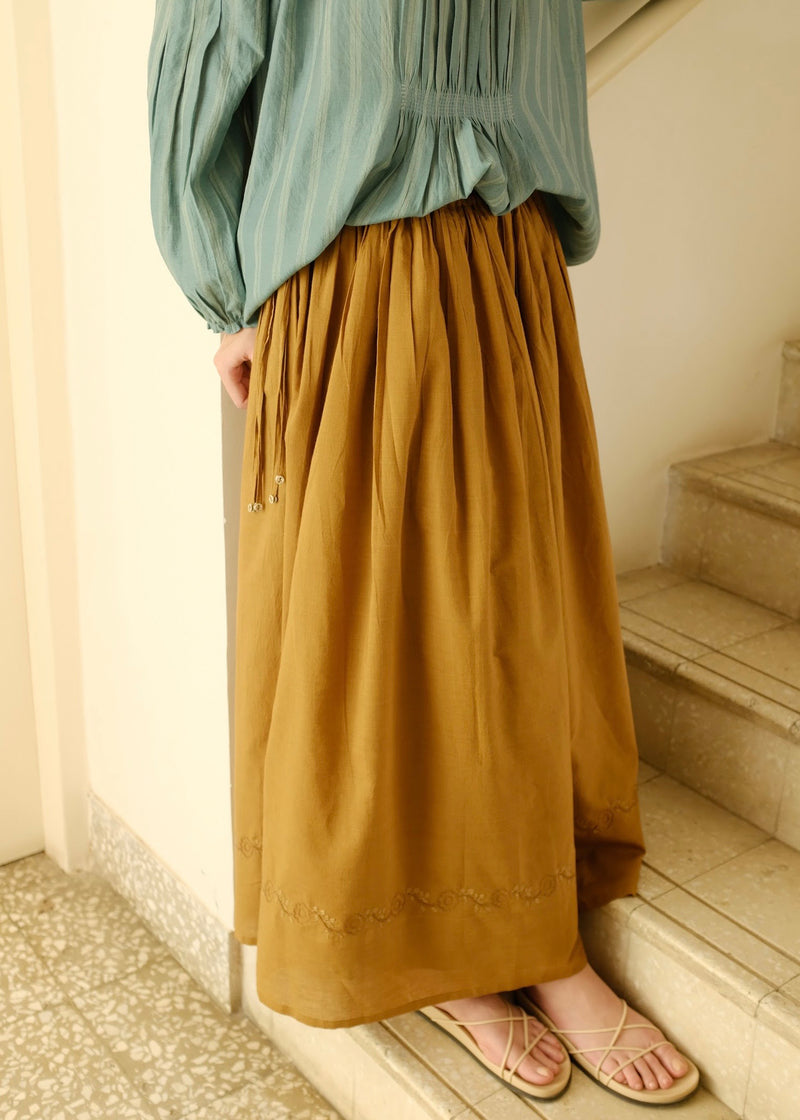 Della Skirt handwoven cotton top/shirt by MASON AND MILL in mustard yellow for women Worldwide