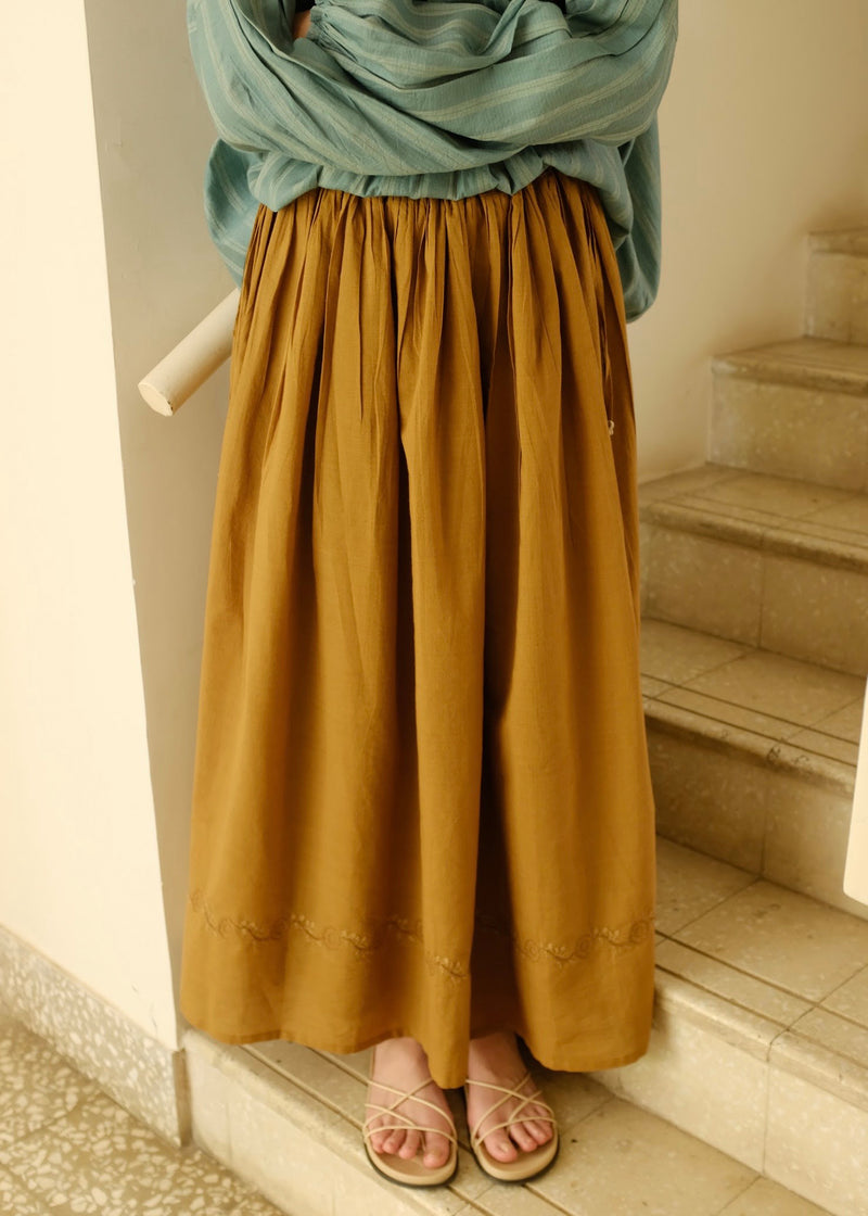 Della Skirt handwoven cotton top/shirt by MASON AND MILL in mustard yellow for women Worldwide