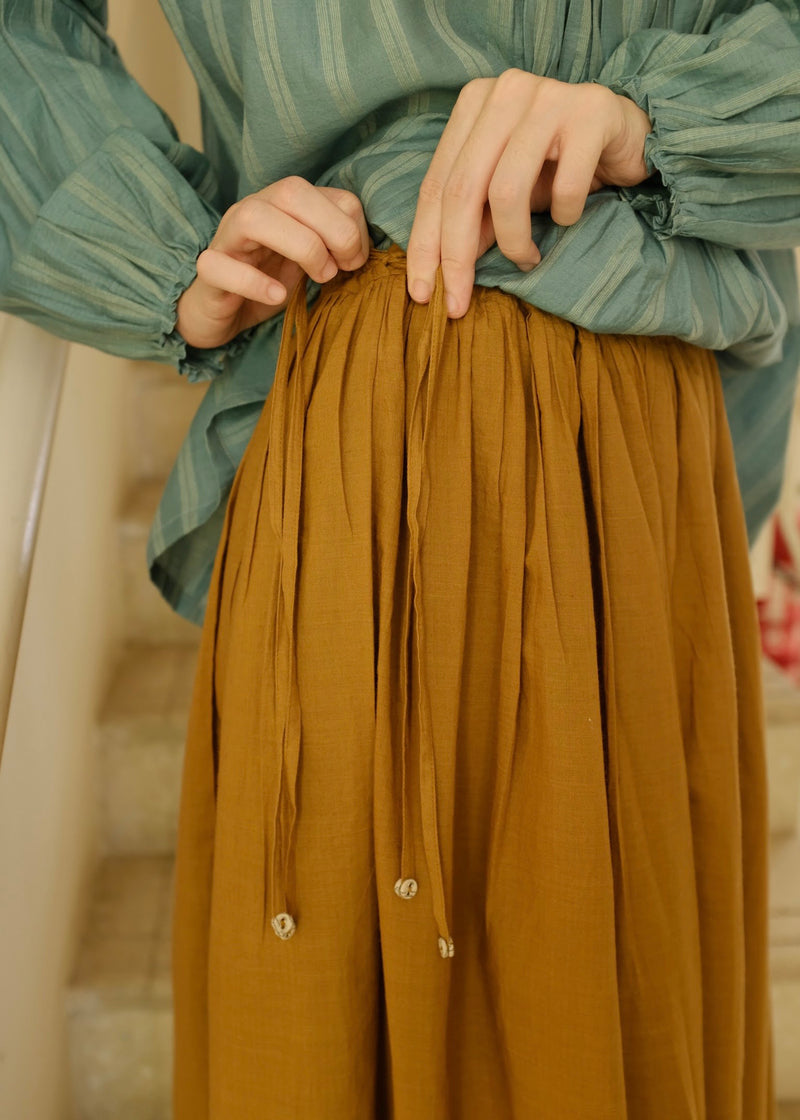 Della Skirt handwoven cotton top/shirt by MASON AND MILL in mustard yellow for women Worldwide