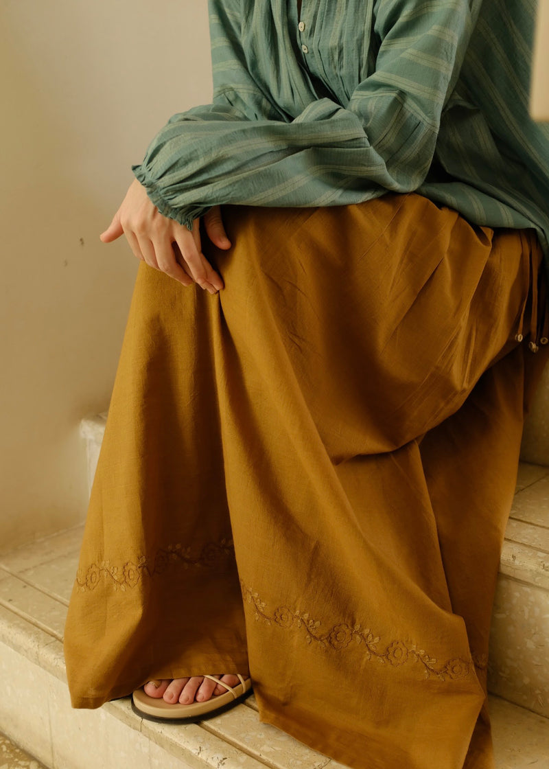 Della Skirt handwoven cotton top/shirt by MASON AND MILL in mustard yellow for women Worldwide