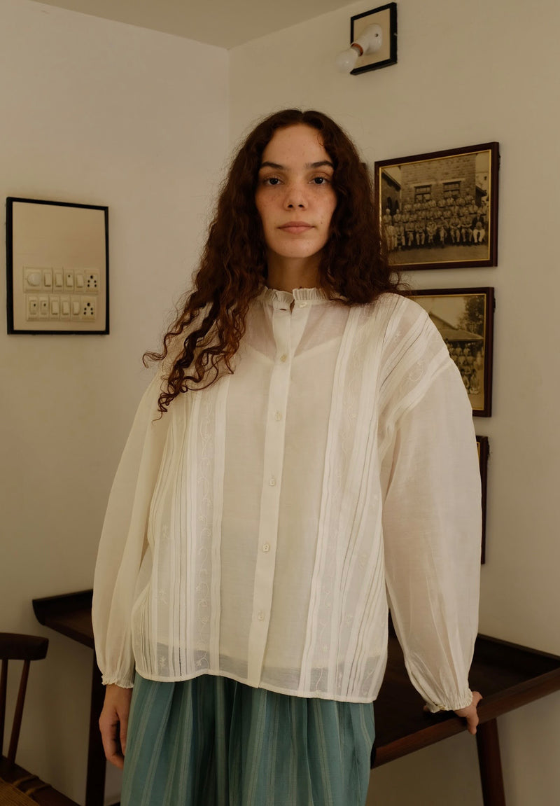 Sora Top cotton silk top/shirt by MASON AND MILL in off-white for women Worldwide