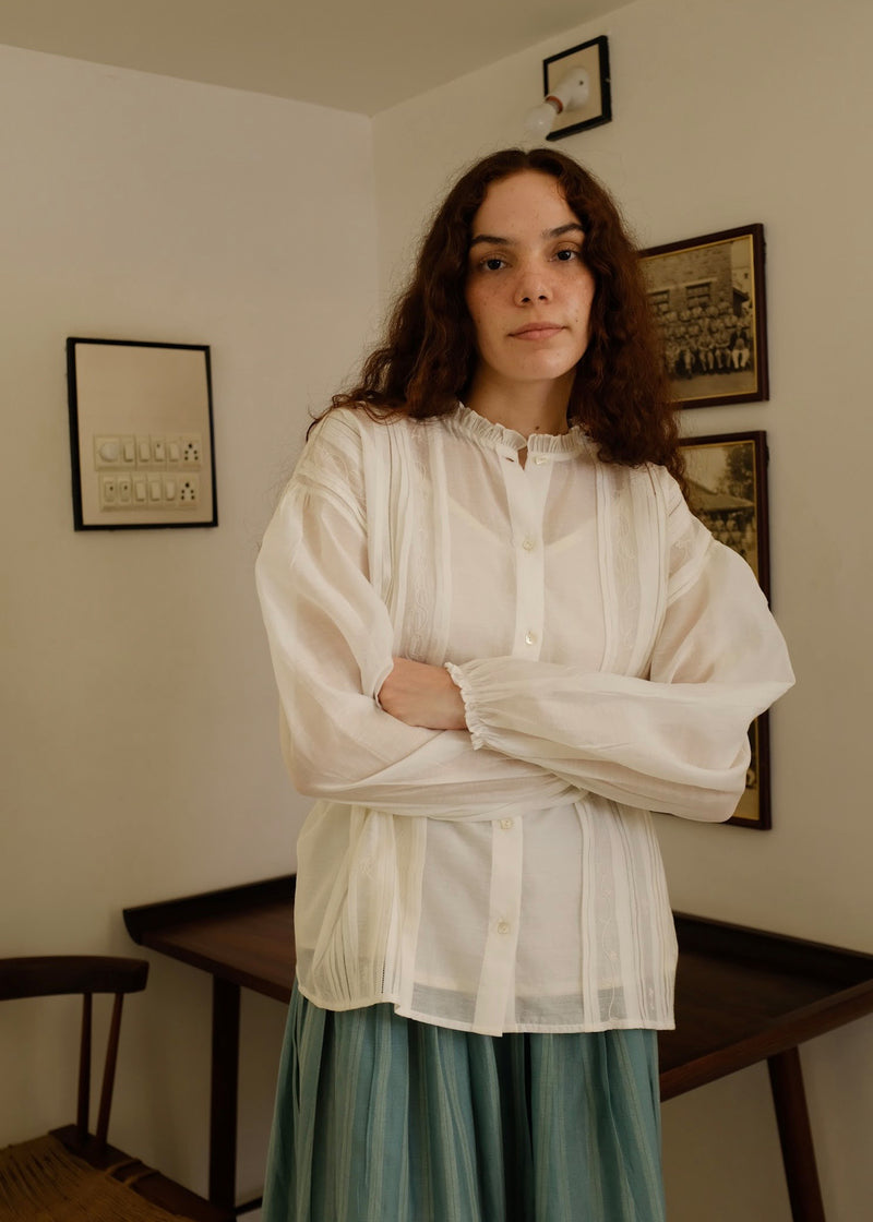 Sora Top cotton silk top/shirt by MASON AND MILL in off-white for women Worldwide