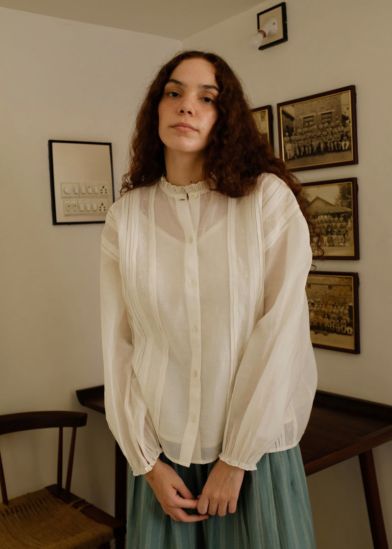 Sora Top cotton silk top/shirt by MASON AND MILL in off-white for women Worldwide