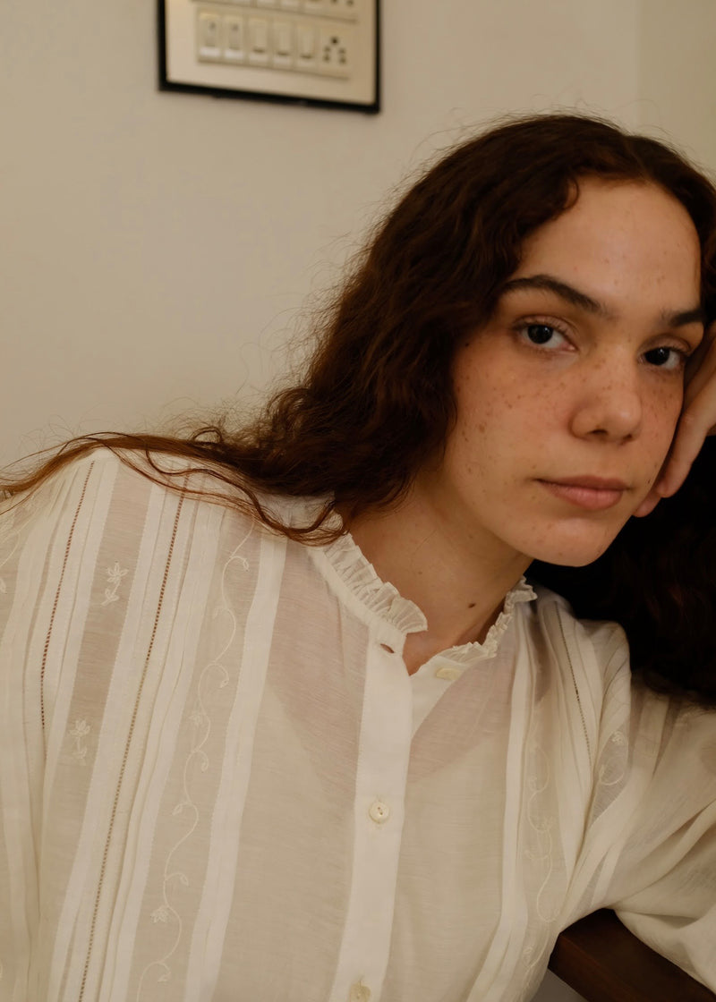 Sora Top cotton silk top/shirt by MASON AND MILL in off-white for women Worldwide
