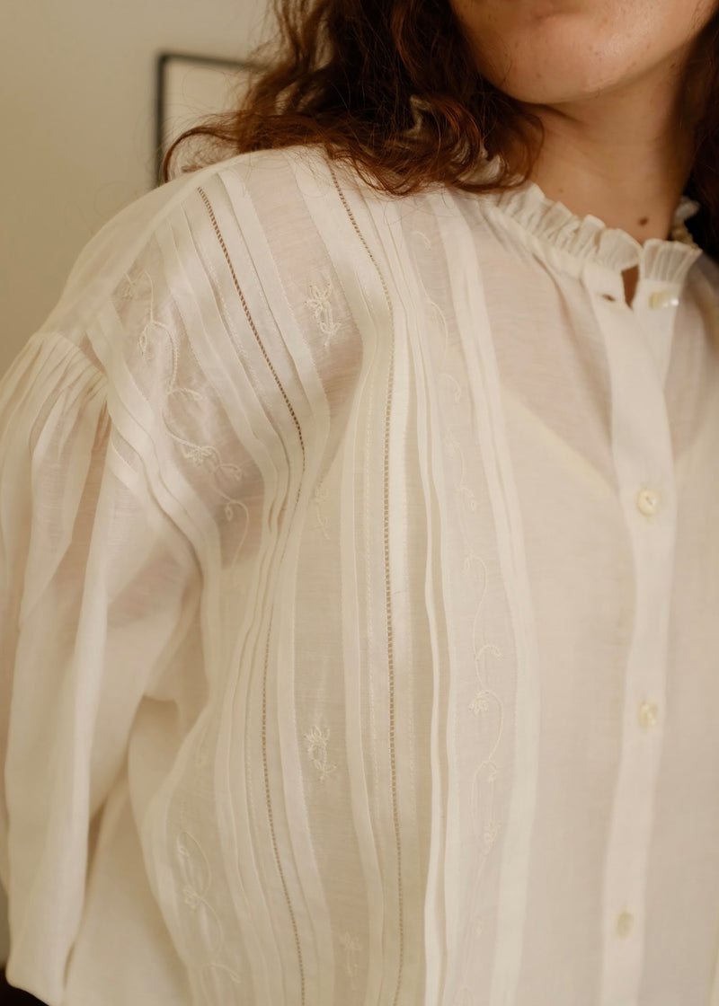 Sora Top cotton silk top/shirt by MASON AND MILL in off-white for women Worldwide