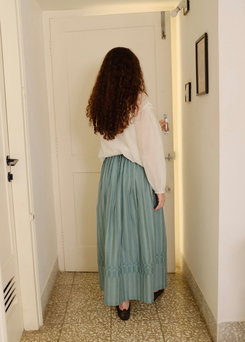 Wren Skirt cotton silk skirt by MASON AND MILL in sea green for women Worldwide
