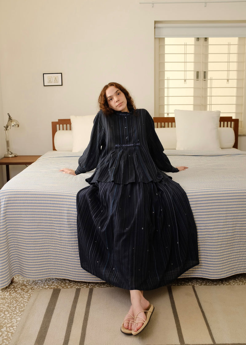 Clara Top cotton jamdani top/shirt by MASON AND MILL in blue for women Worldwide