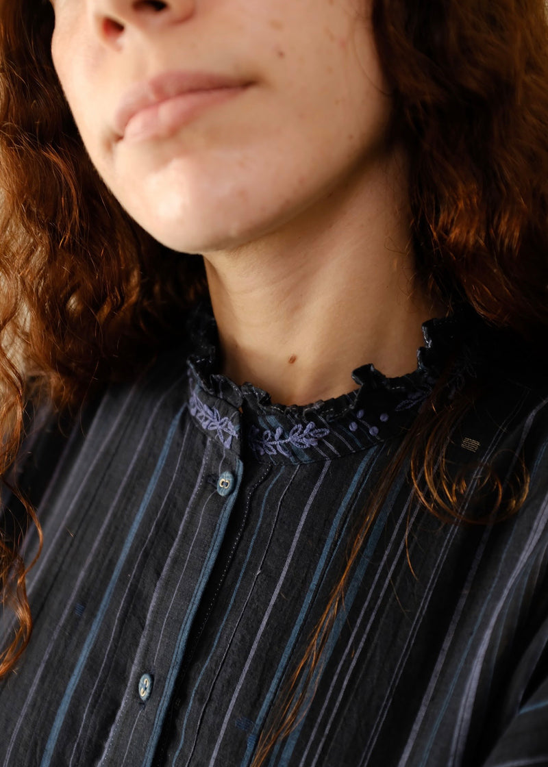 Clara Top cotton jamdani top/shirt by MASON AND MILL in blue for women Worldwide