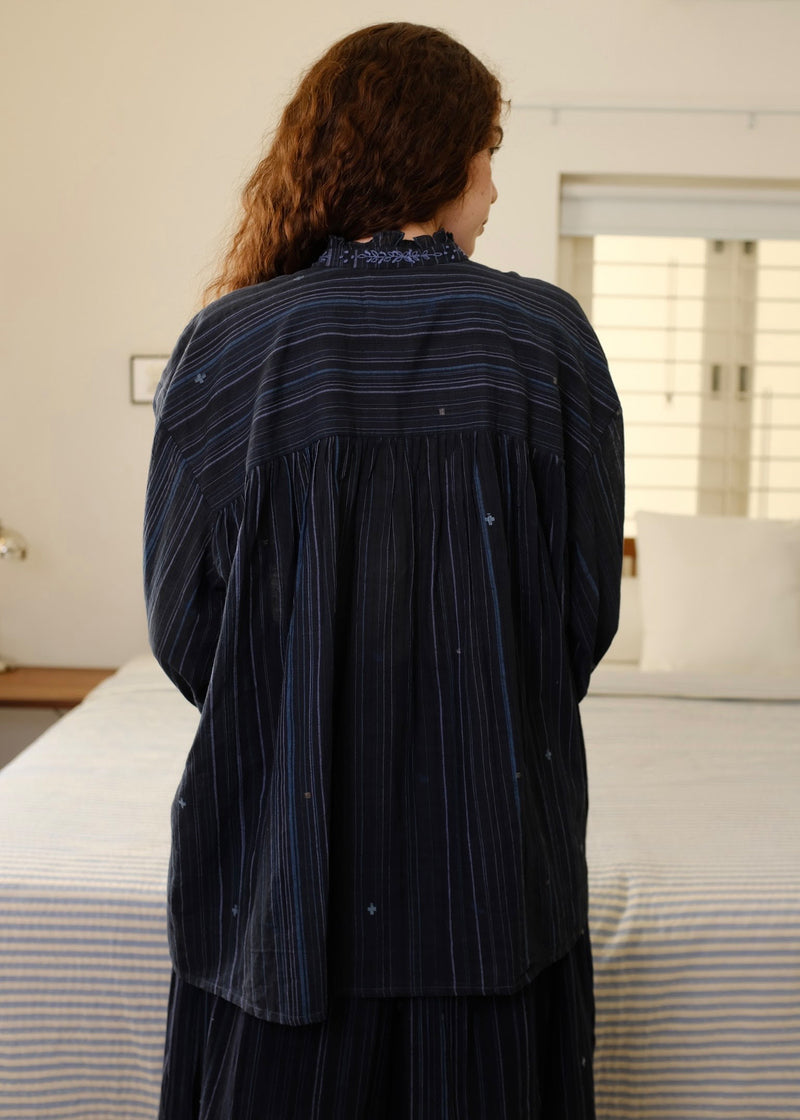 Clara Top cotton jamdani top/shirt by MASON AND MILL in blue for women Worldwide