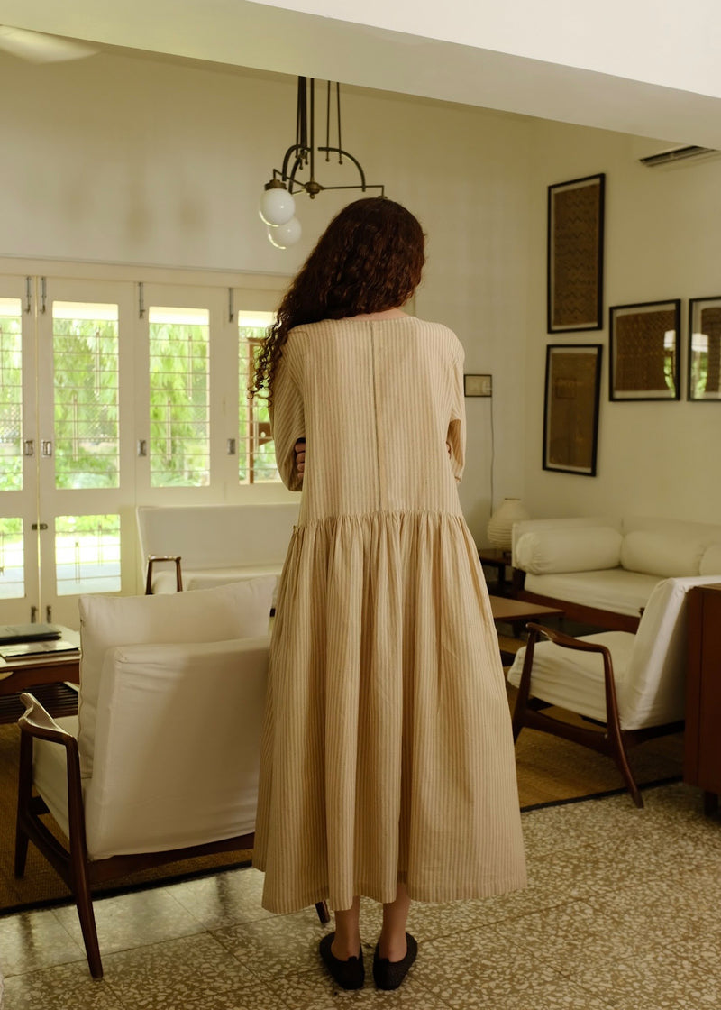 Blake-Sand Dress handwoven cotton dress by MASON AND MILL in beige for women Worldwide